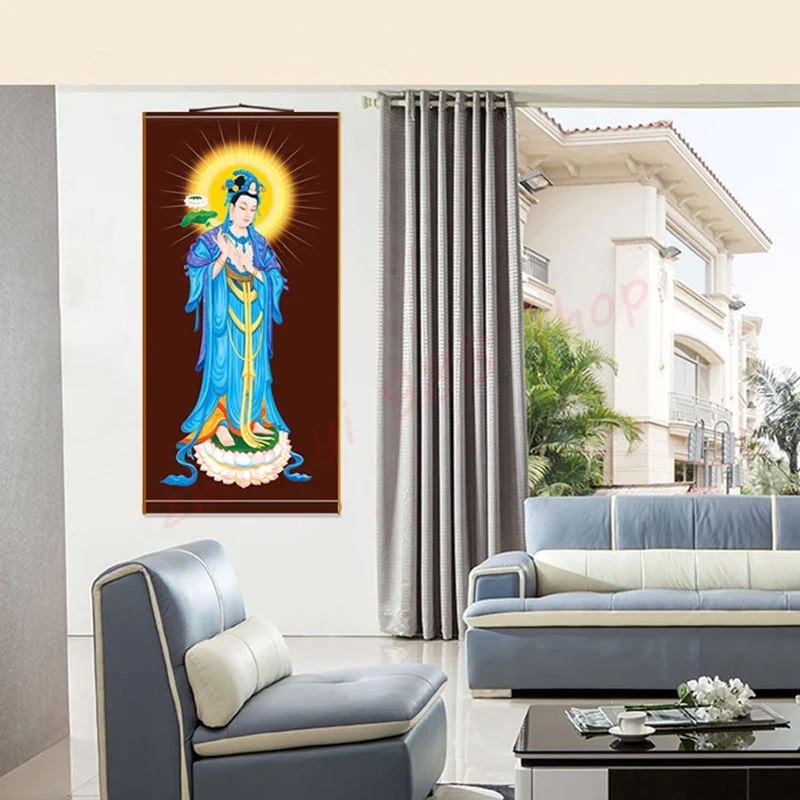 Mahasthamaprapta  Bodhisattva mahasa/  Religious Feng Shui silk scroll hanging picture / auspicious hanging picture