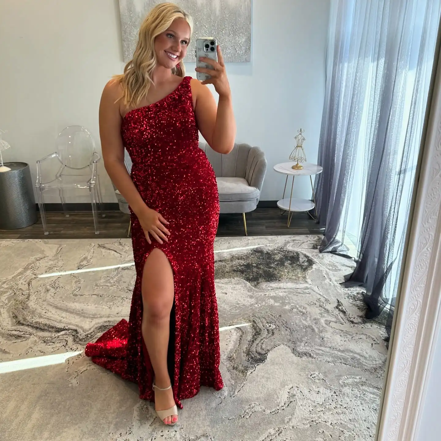 

Red Simple Sparkly Velvet Sequin Mermaid Prom Dresses Long for Women 2025 One Shoulder Side Slit Formal Evening Gowns Customized