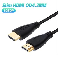 HD Slim HDMI to HDMI Cable OD4.2MM Black PVC Ultra Soft Thin Cord Wire HDTV Supports High Speed 1080p 3D 0.5m 1m 1.5m 2m 3m 5m