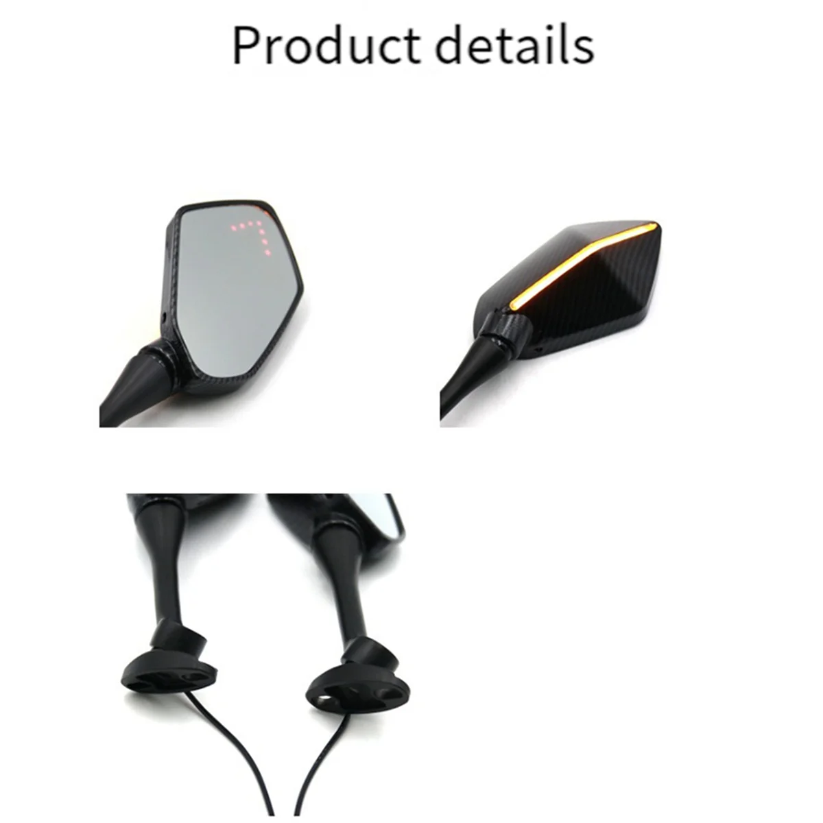 M0t-rMotorcycle تعديل المزدوج ضوء مرآة الرؤية الخلفية Led بدوره إشارة مرآة الرؤية الخلفية الموضوع 6 مللي متر + أسود مزدوج #2