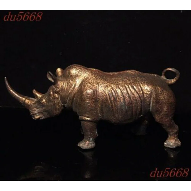 

9.2"Chinese bronze Gilt Feng Shui Lucky wealth animal rhino ornament statue