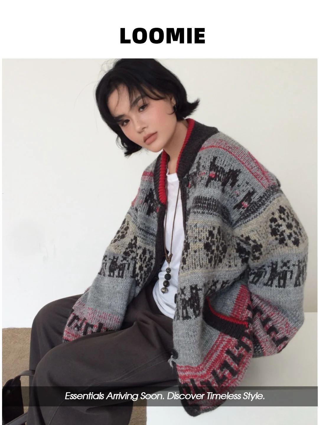 

Новый зимний кардиган Loomie в стиле Fair Isle, свободный крой, женский, с длинными рукавами, в скандинавском стиле, удобный, свободный крой, свитер