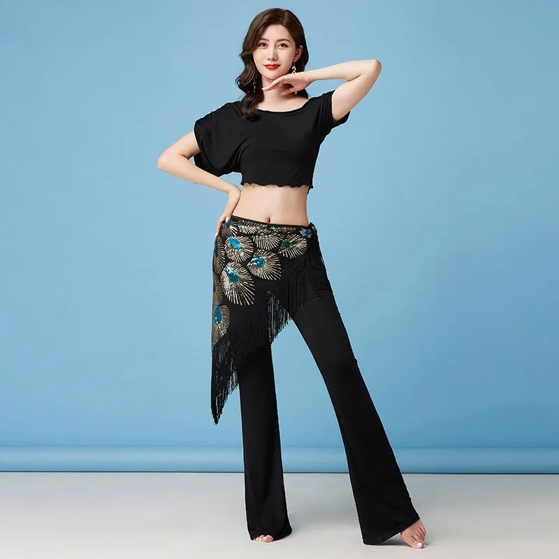 Индивидуальные костюмы для танца живота, модальный свободный комплект брюк с рукавами «летучая мышь» и треугольным шарфом с кисточками, тренировочная одежда для начинающих