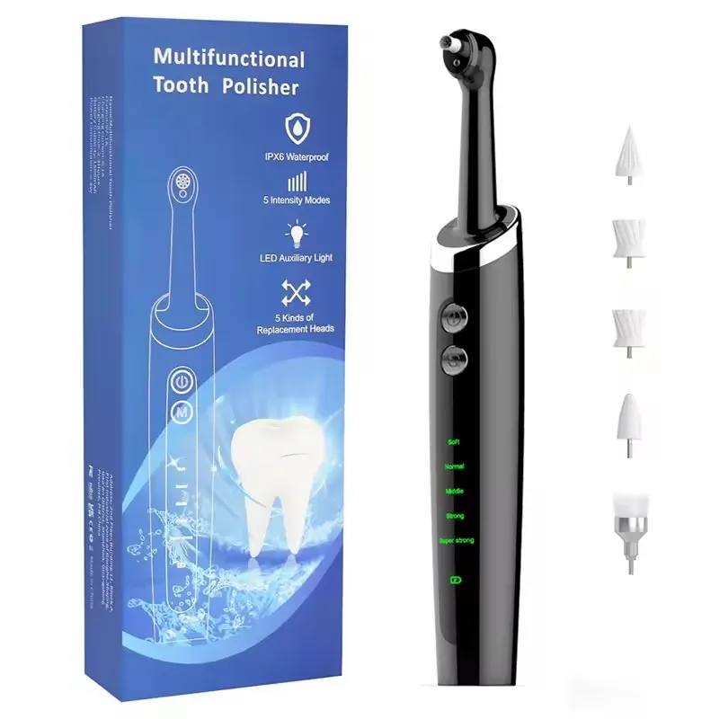 Tooth Polisher kit , 5 models Rechargeable Teeth Polisher for Tooth Plaque Removal, Dental Cleaning + Whitening + Polishing