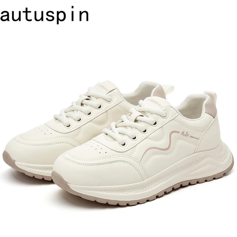 

AUTUSPIN 2025 Women's Casual Shoes Spring Outdoor Leisure Lightweight Walking Sneakers Woman Synthetic Leather Ladies Footwear