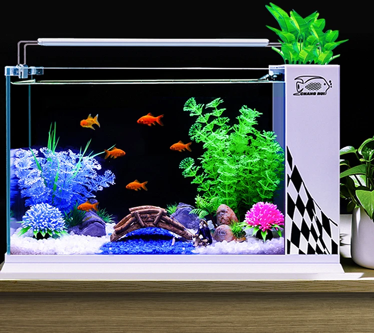 Water free ecological goldfish tank, small living room, glass tabletop, side filter, self circulating household aquarium