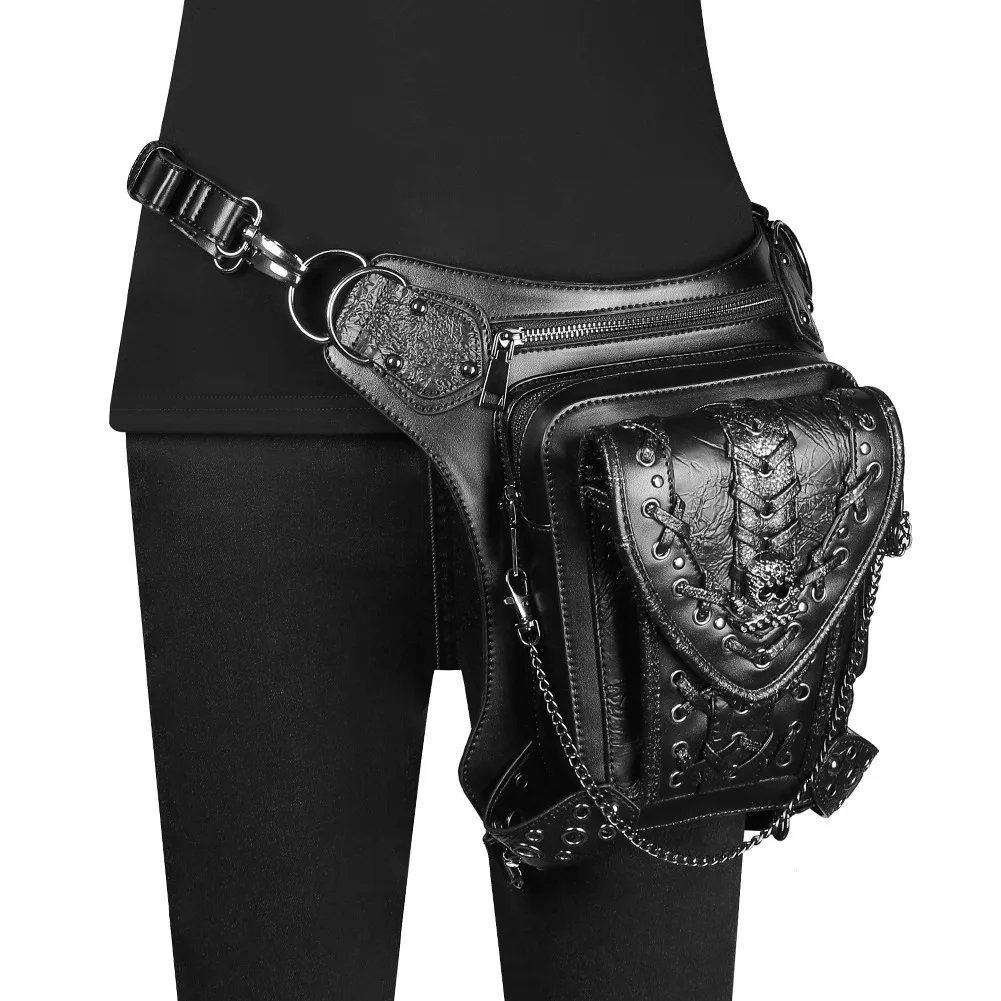 

Women Bag Steampunk Chain Motorcycle Bag Shoulder Bags Messenger Bag Travel Waist Bag Men Fanny Pack Belt Bag Leg Bag Bum Bag