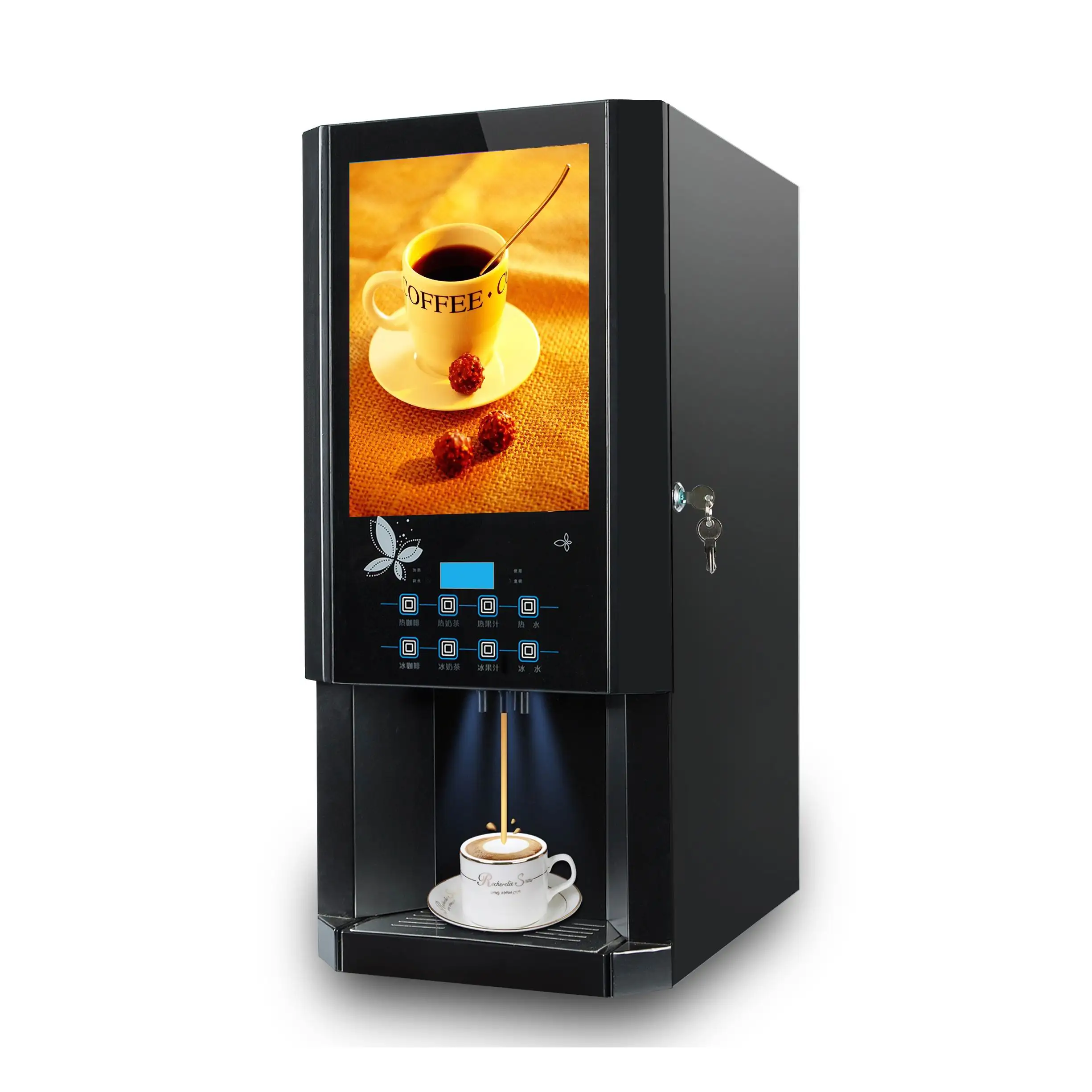 30SCW-8 3 Flavours Hot Ice Coffee Vending Machine Fully Automatic Instant Coffee Machine Commercial Milk Tea Vending Machine