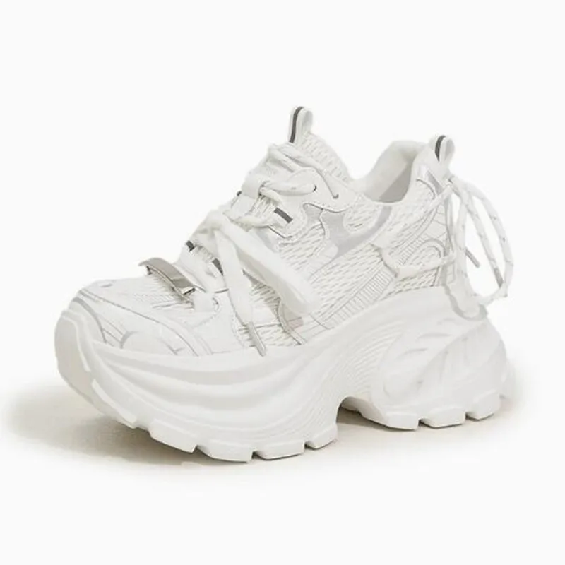 

10CM Air Mesh Microfiber Leather Casual Shoes New 2026 Autumn Women Chunky Sneakers High Platform Outdoor Sports Dad Shoes Woman