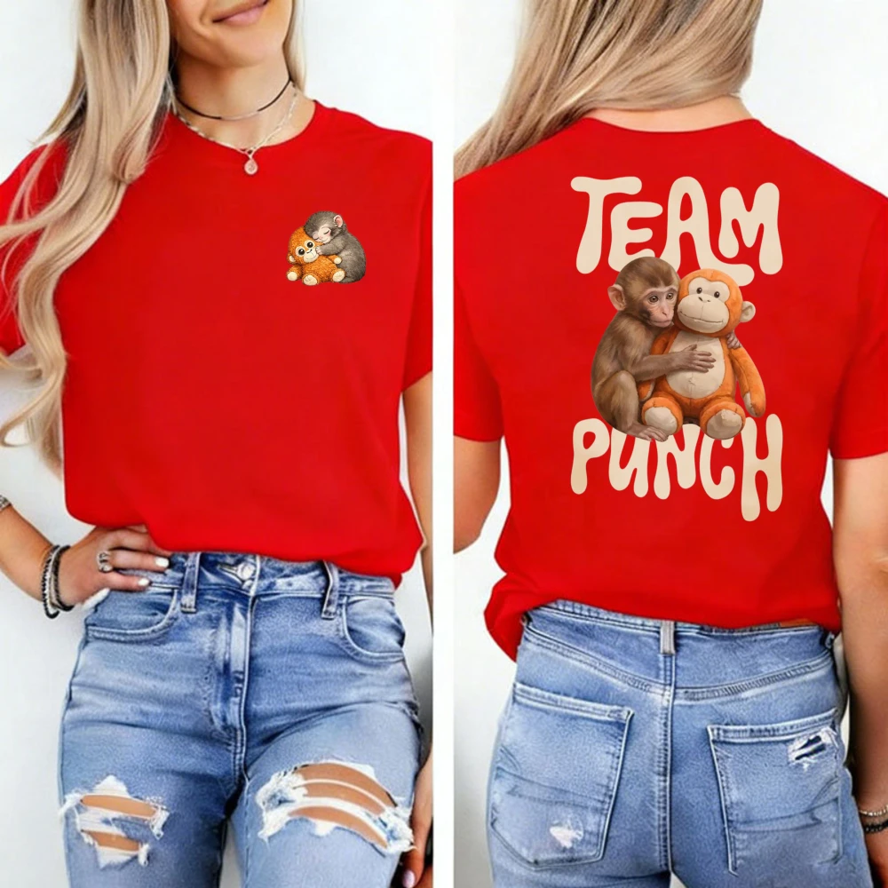 Team Punch Shirt Cute Monkey Macaque Hugging Plush Toy T-Shirt Viral Monkey Meme Tee Funny Animal Lover Gift Graphic Tshirts
