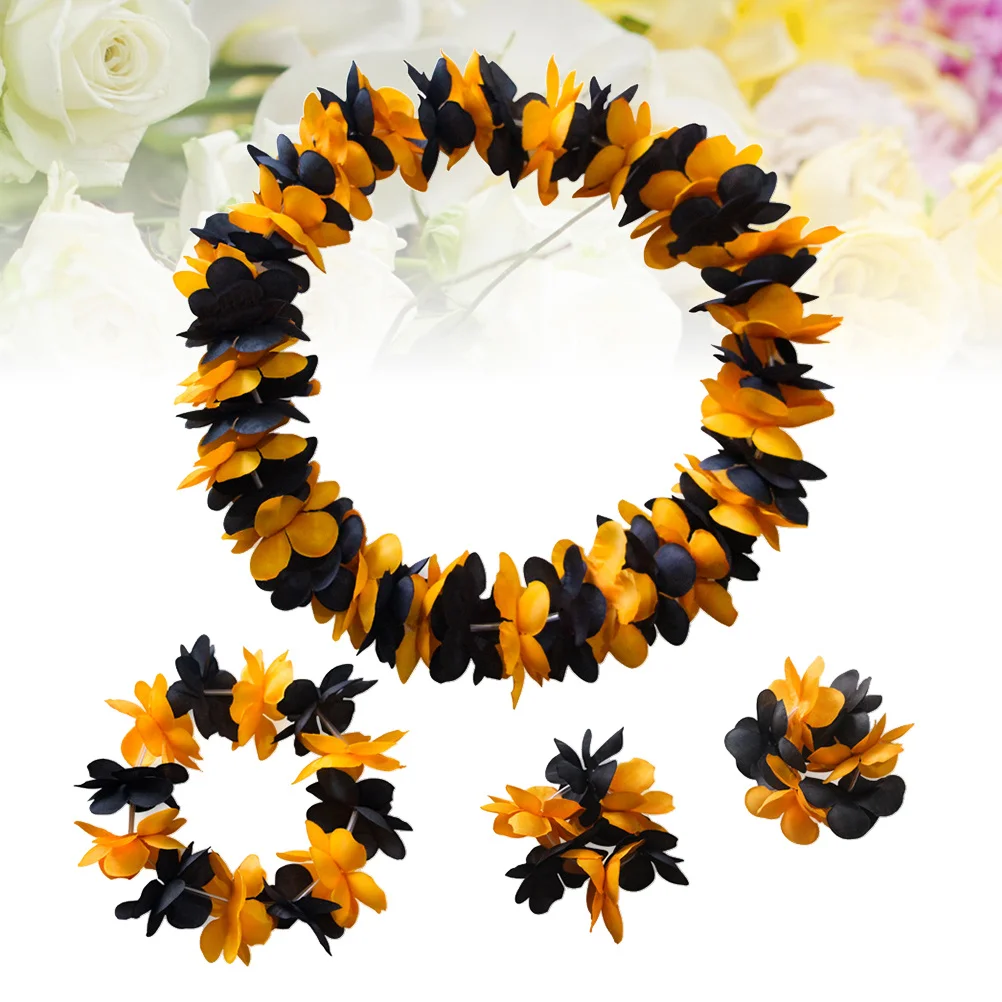 

4Pcs Hawaiian Garland Floral Wreath Set Artificial Flower Headband Necklace Bracelet Summer Party Hawaiian Garland