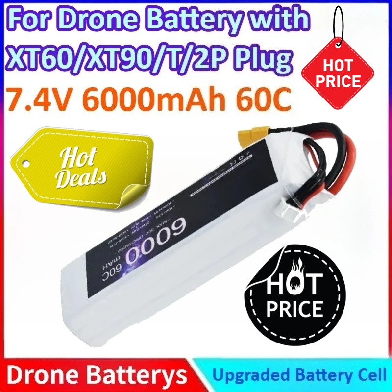 

6000mAh 7.4V 60C for Drone RC Car Helicopter Quadcopter Tank Boat Truggy Lipo General-purpose Battery with XT60/XT90/T/2P Plug