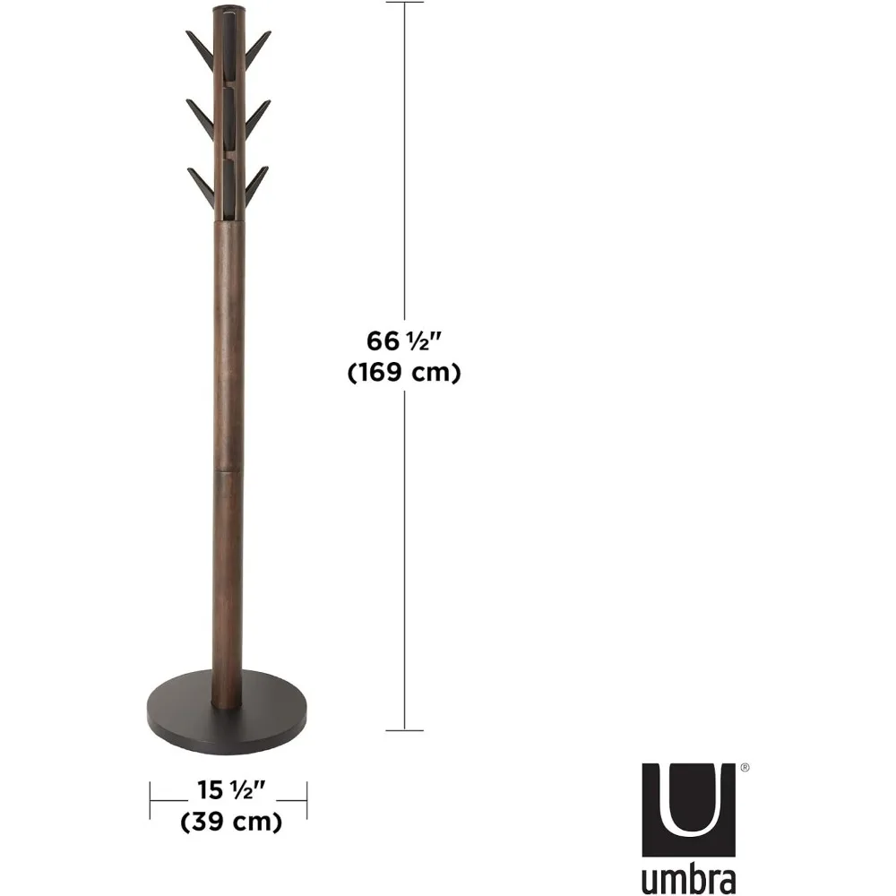 رف معطف Umbra Flapper: منظم ملابس ومظلة وقبعة متعدد الأغراض للمدخل باللون الأسود والجوز
