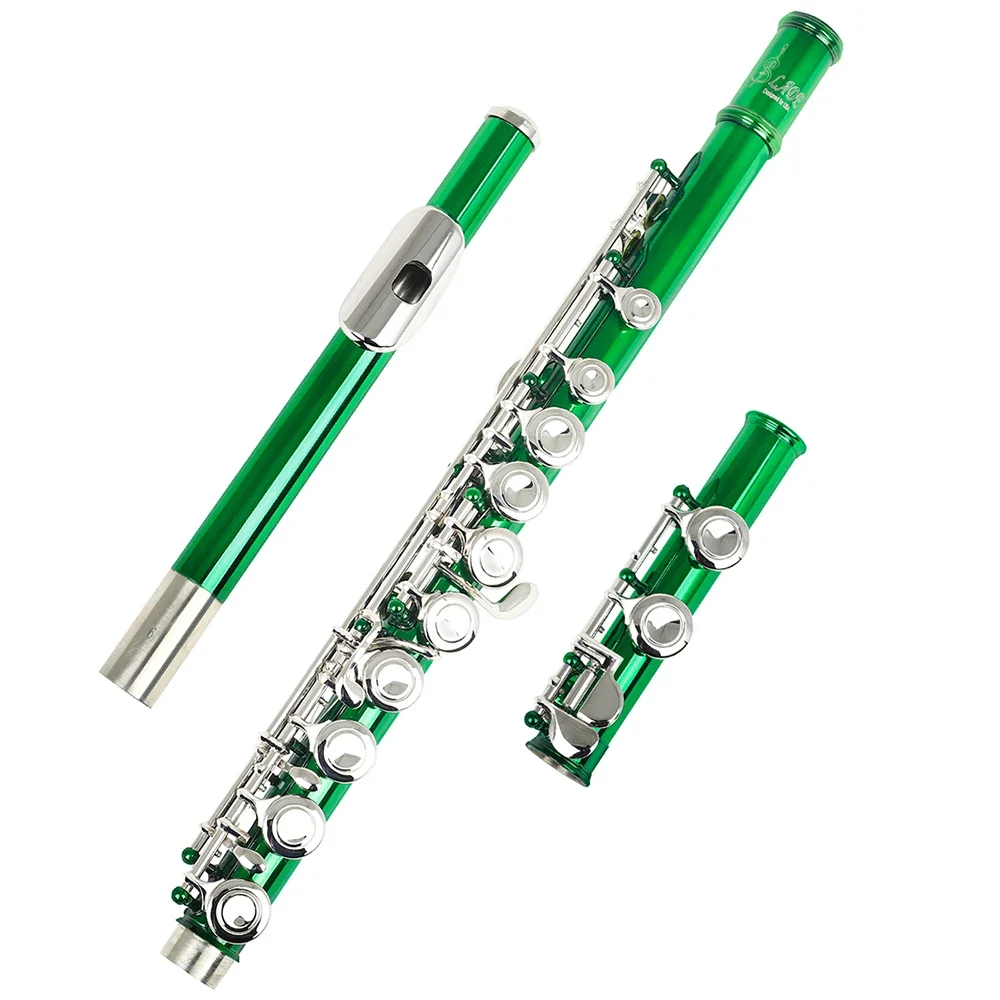 SLADE Green Flute 16-Hole C Key Flute | درجة أداء الحفلات الموسيقية Cupronickel | مجموعة كاملة مع حافظة/مفك براغي/قماش تنظيف