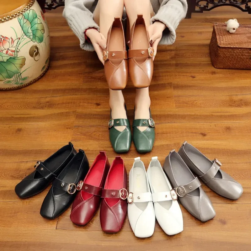 AIYUQI, zapatos de primavera para mujer, novedad de 2024, zapatos planos de cuero genuino para madre, zapatos informales de talla grande 41 42 43,