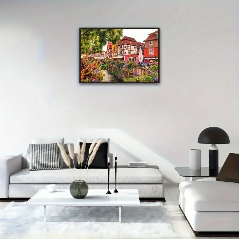 Komma Town 1000 pièces Puzzle 26.75 "x 19.25" Village européen Art mural pour adultes Vintage Architecture cadeau papier mat décor