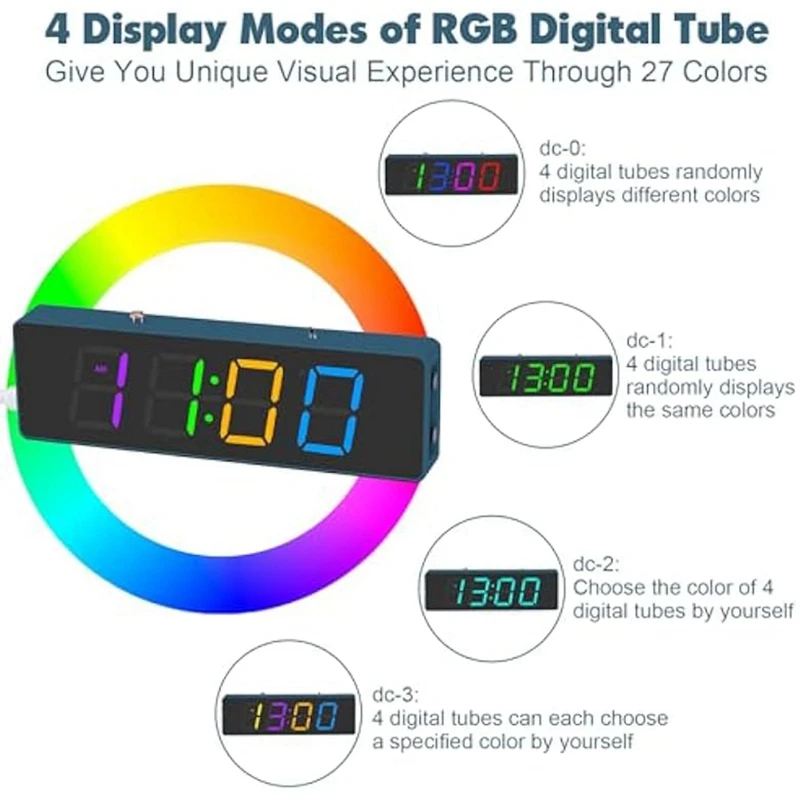 Soldering Practice Kit, 4-Digit Digital Alarm Clock Kit with RGB Colorful Modes, Diplay DIY Clock Soldering Project Kit-AT48