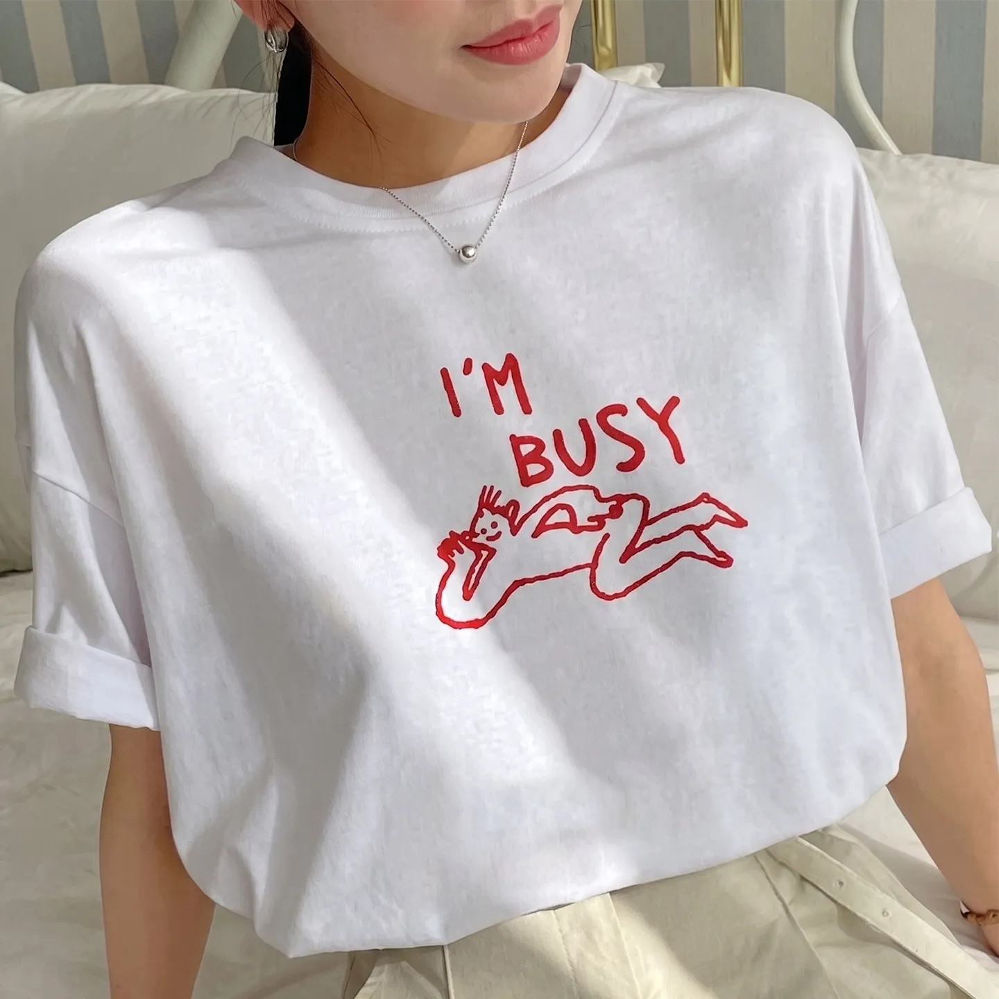 camiseta-de-verao-unissex-de-algodao-pintada-a-mao-com-estampa-de-peixe-e-estilo-workman-touch-modelo-i'm-busy-i'm-busy-fun-tamanho-pequeno