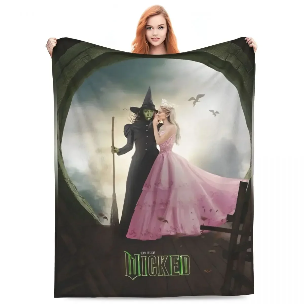 

Soft Blanket Travel Wicked Elphaba & Glinda Tonal Throw Blanket Magic Movie Flannel Bedspread For Bedroom Aesthetic Bed Cover