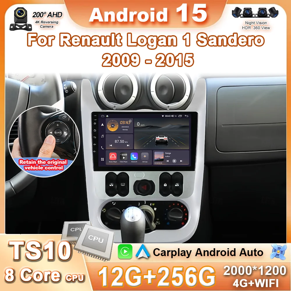 

Автомобильное радио Android 15 для Renault Logan 1 Sandero 2009-2015 Largus Dacia Duster Автомобильный радиоприемник Мультимедийный плеер Стерео Carplay 4G GPS