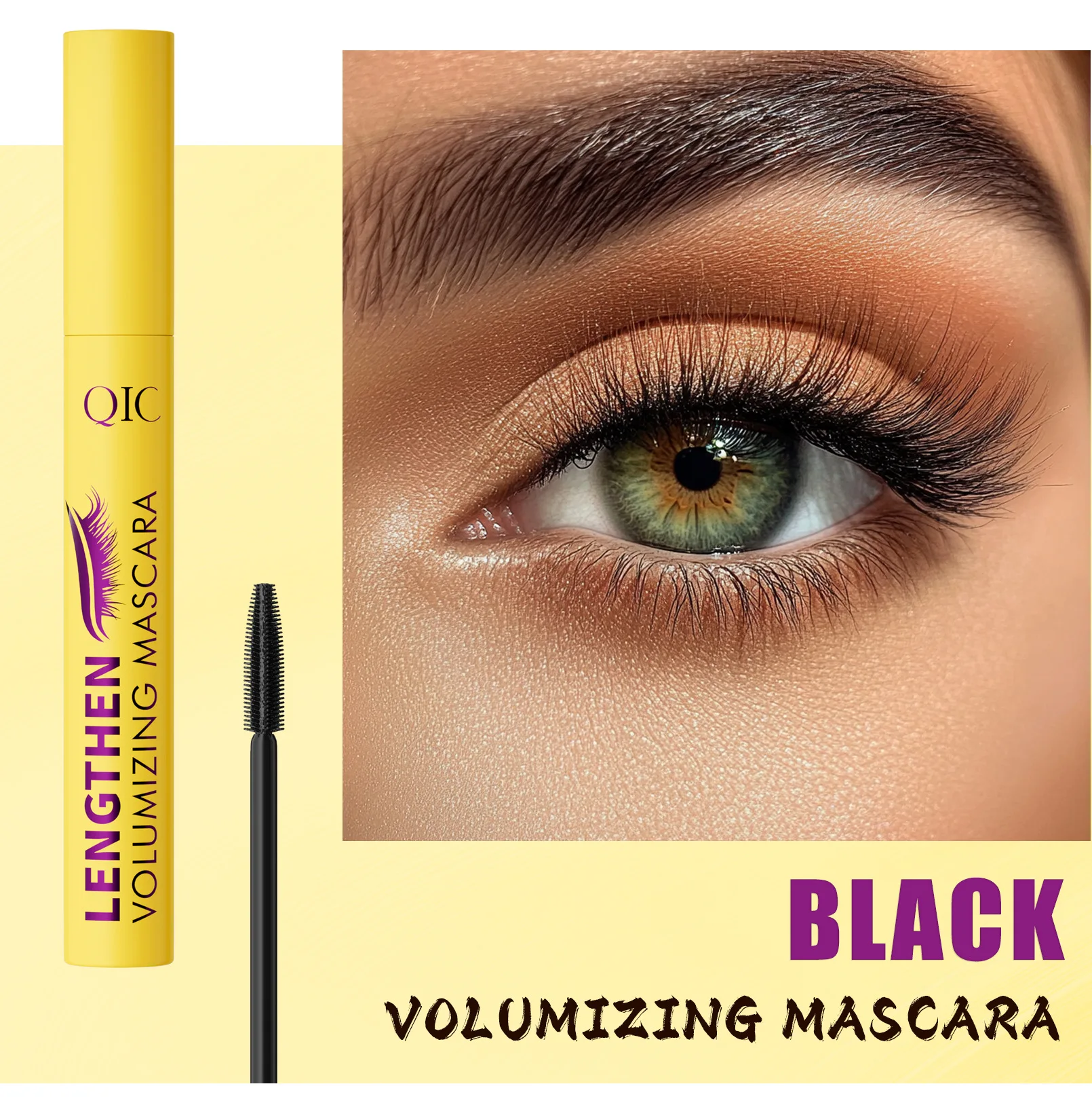 Rímel modelador encaracolado, alongamento grosso, escovação conveniente, durável, à prova d'água, tubo amarelo, maquiagem facial