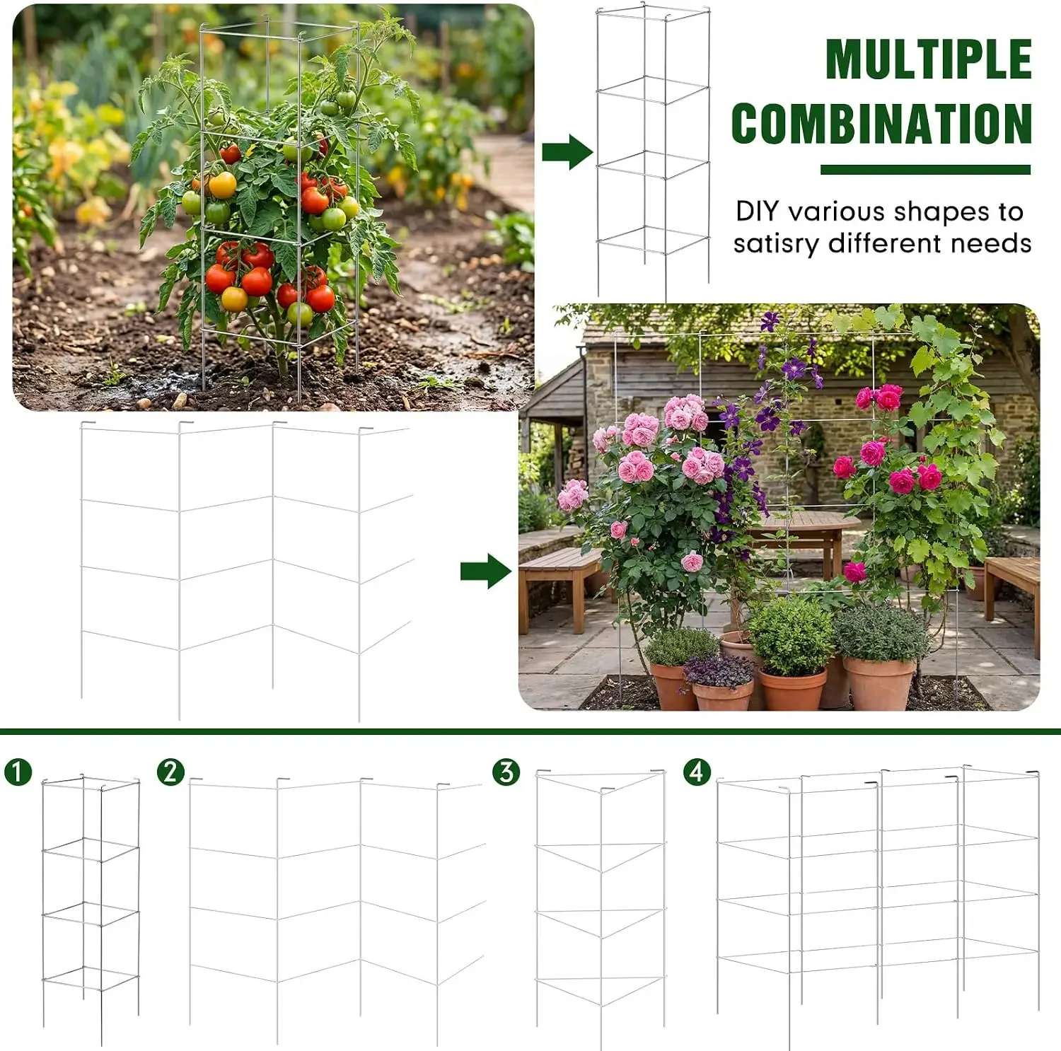 24 Pack Square Tomato Cage Heavy Duty Tomato Cages for Garden Vegetable Plant Trellis Stakes Plant Support Stake Tower for Climb