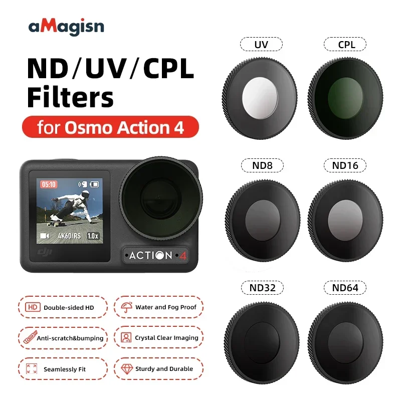 Confezione da 4 Set di filtri per lenti ND8 ND16 ND32 ND64 per DJI Osmo Action 4 HD vetro ottico UV CPL filtro per obiettivo impermeabile accessorio