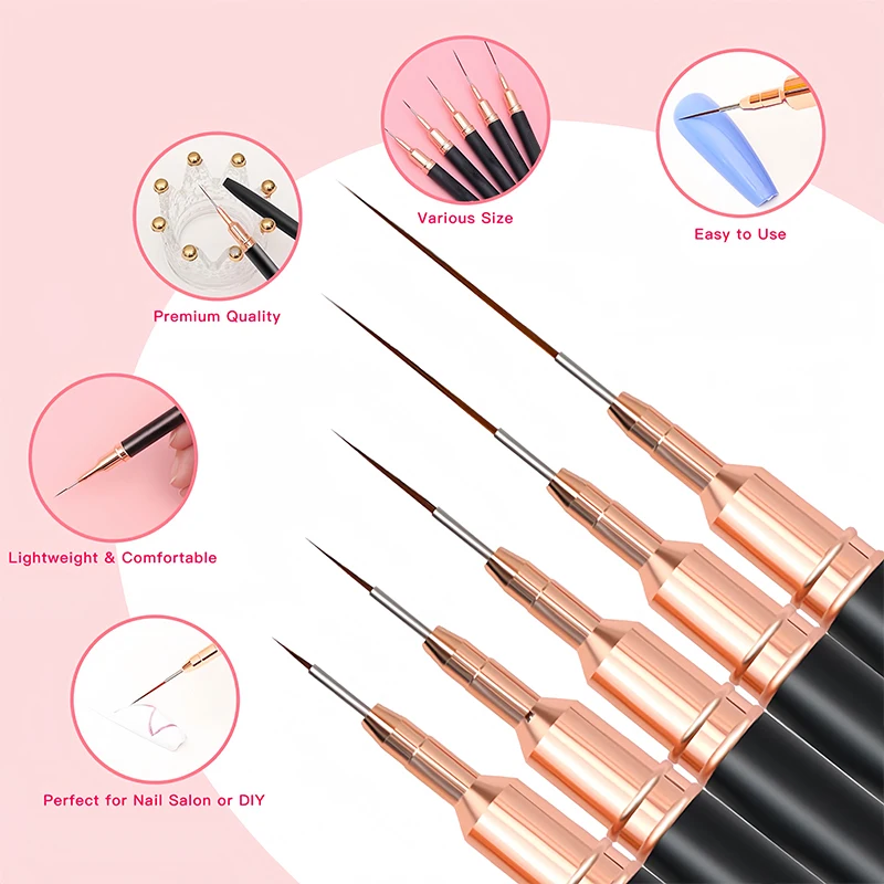 5 stks Professionele Nail Art Liners Striping Brushes Tool Ultradunne Lijn Detail Tekening Schilderen Borstels Manicure Pen Gereedschap