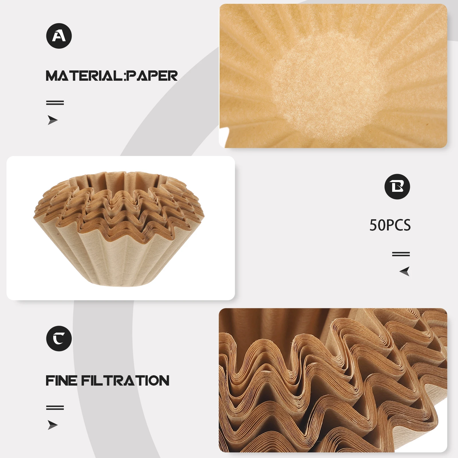 

50 pcs Filter Paper Cups Large Filters For Espresso Powder Coffee Filtering Paper Cups Commercial Home Office Travel Disposable