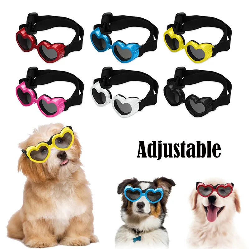 1 PC herzförmige Sonnenbrille für kleine Hunde, wasserdicht, UV-Schutz, Katzen-Sonnenbrille mit verstellbarem Riemen, Schutzbrille, Haustierprodukte