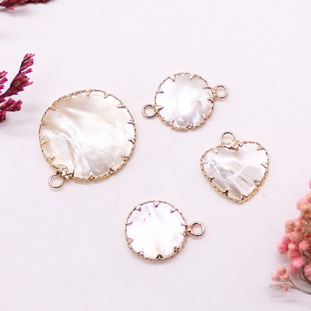 Round White Mother-of-pearl Pendant Edge-wrapped Earrings Light Luxury Handmade DIY Jewelry Wholesale Homemade Jewelry Materials