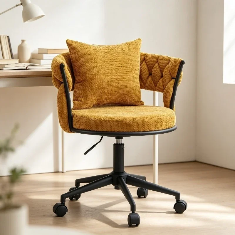 Modern Textured Fabric Swivel Desk Chair Curved Woven Armrest Lift Hydraulic Rolling Computer Chair Leisure Office Chair