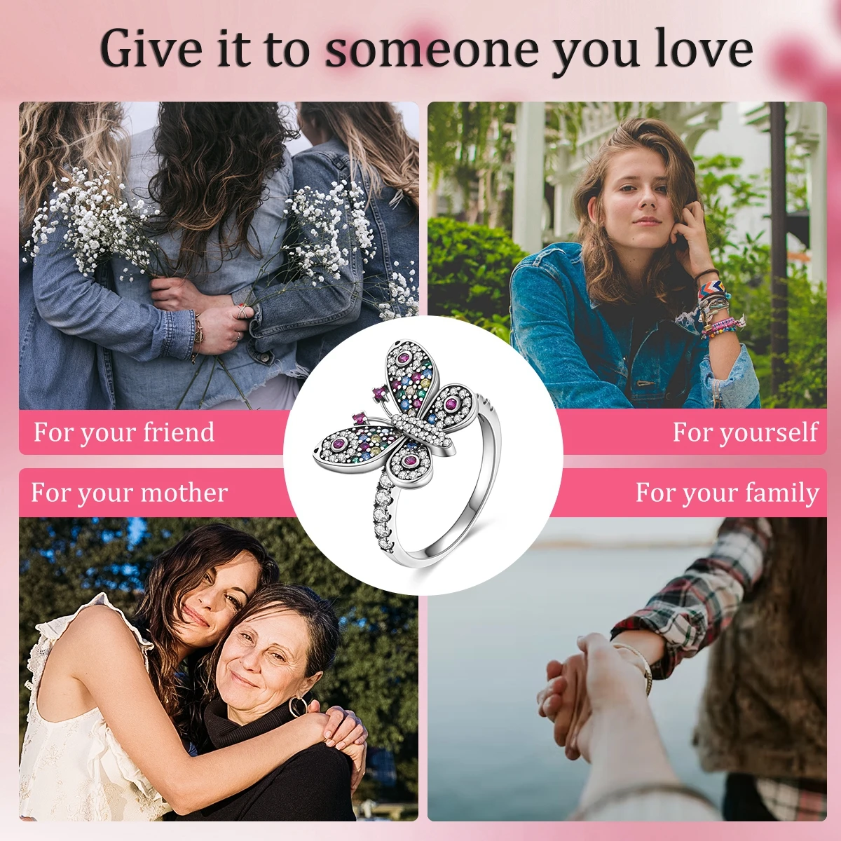 925 Sterling Silver Butterfly Dragonfly Insect Closed Ring For Women Valentine\'s Birthday Gifts DIY Wedding Jewelry Accessory