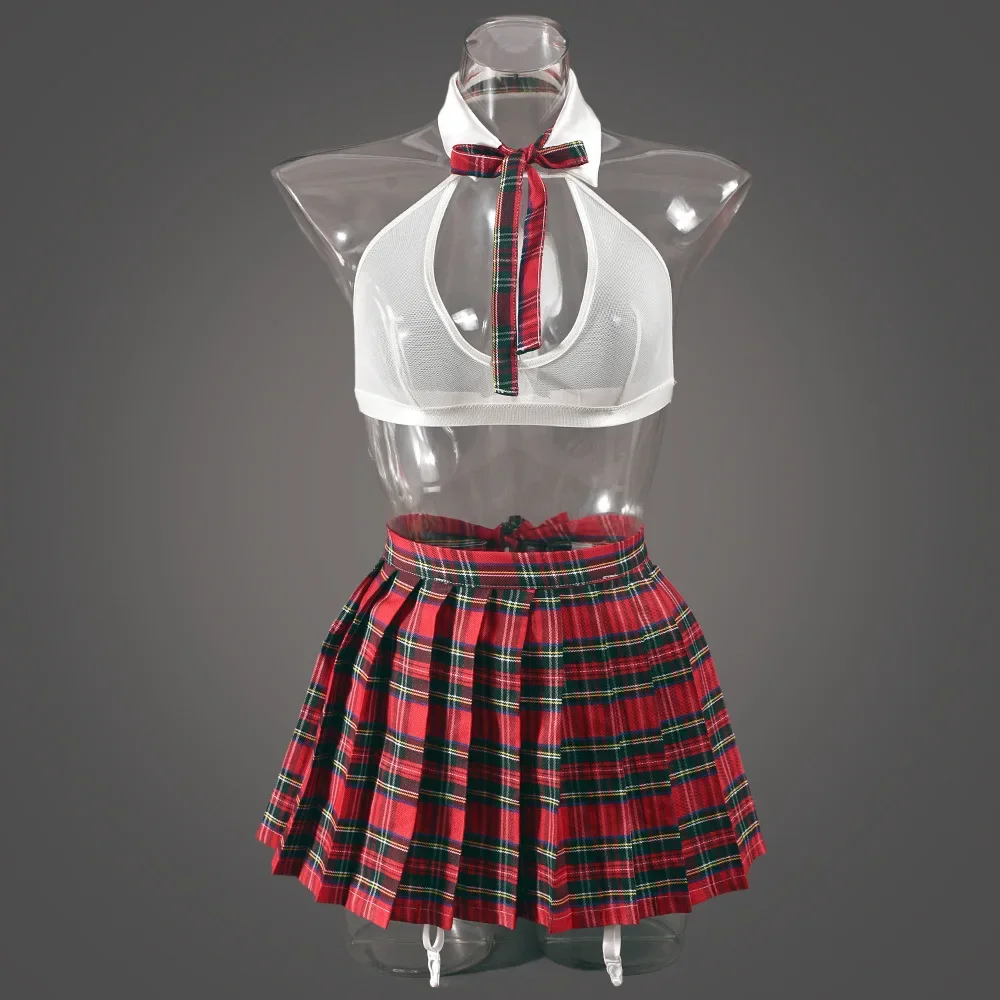 

Red Japanese JK Costume Hollow Bra skirt Outfit Set Women Sexy Cosplay Lingerie Student Uniform Schoolgirl Ladies School Girl