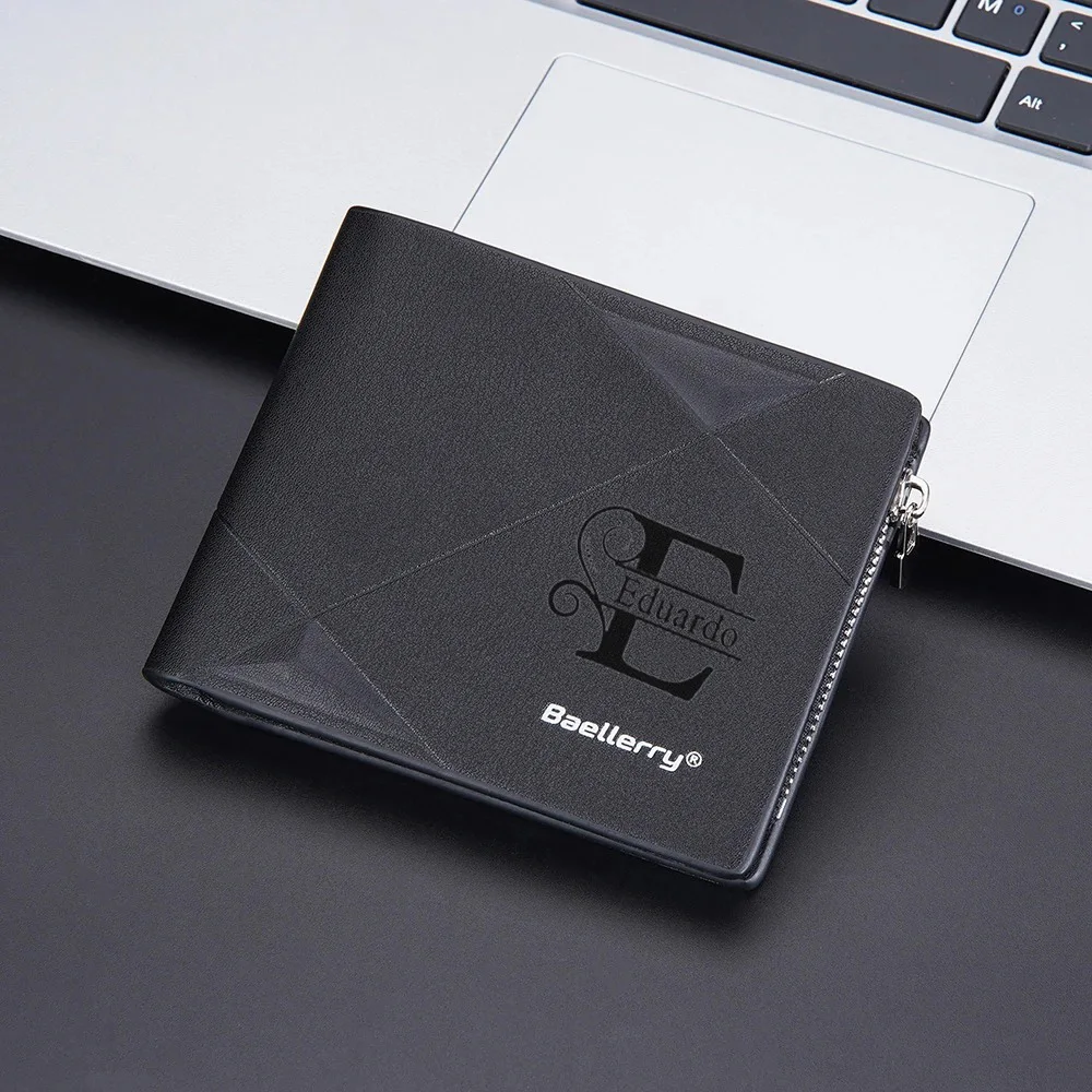 Portafoglio corto da uomo con nome personalizzato Testo personalizzato Porta carte di marca di lusso con cerniera Borsa da uomo Tasche portamonete di alta qualità