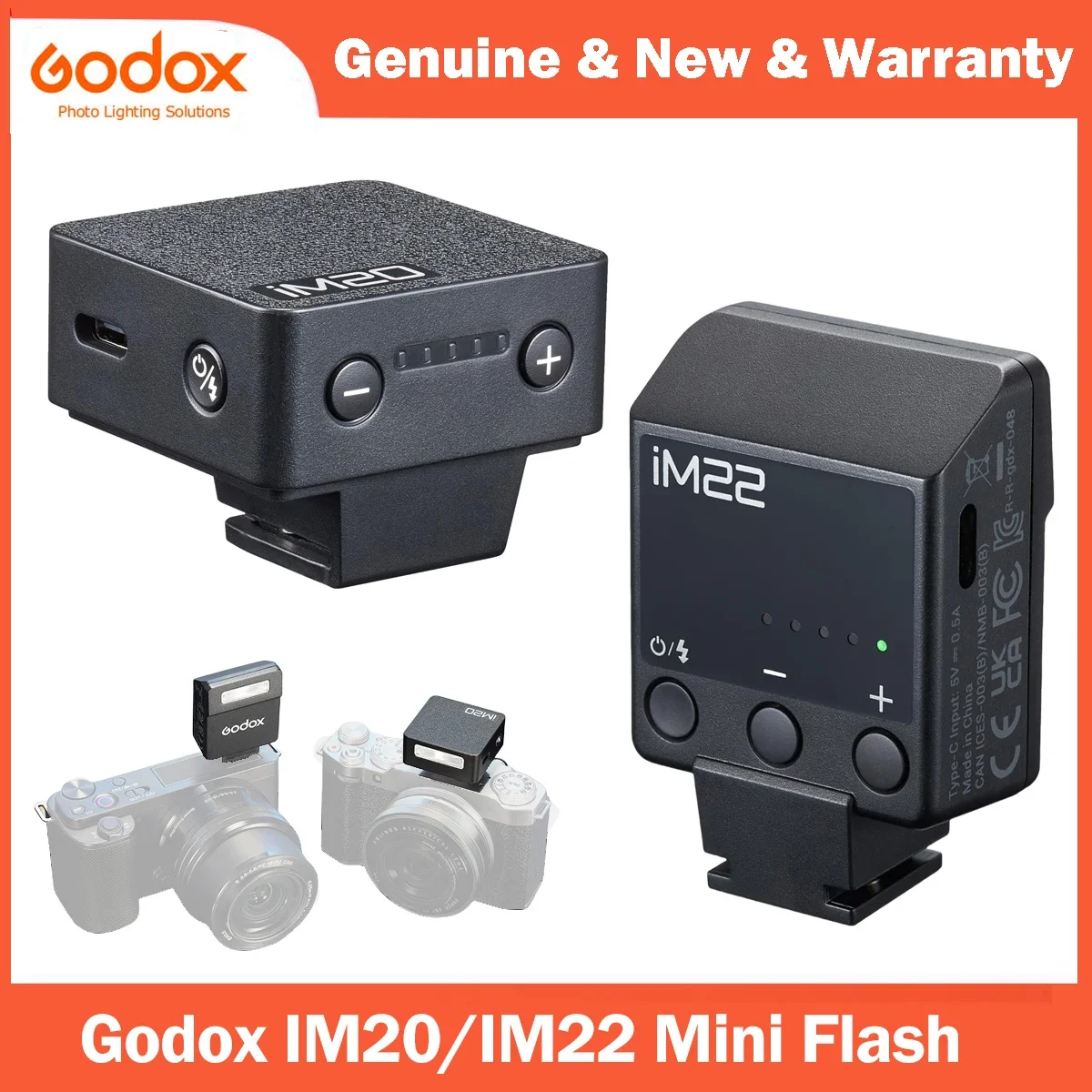 Godox iM20 iM22 Mini Camera Flash for Canon Fuji f1-230 Sony zv1 zve10 Ricoh gr3 Nikon Panasonic Olympus Pentax Most SLR Cameras