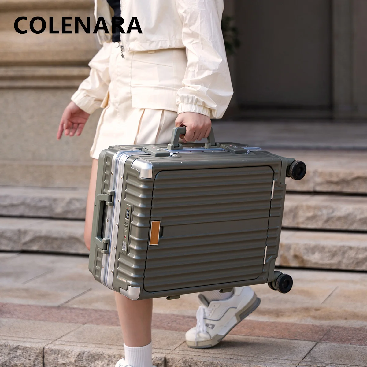 COLENARA ABS+PC Suitcase Men's Front Opening Laptop Boarding Case USB Charging Trolley Case 20