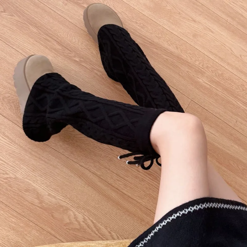 New Cable Knit Leg Warmers Slouchy Drawstring Tie Thick Thermal Winter Warm Boot Socks Cuffs for Women Cozy Knitted​
