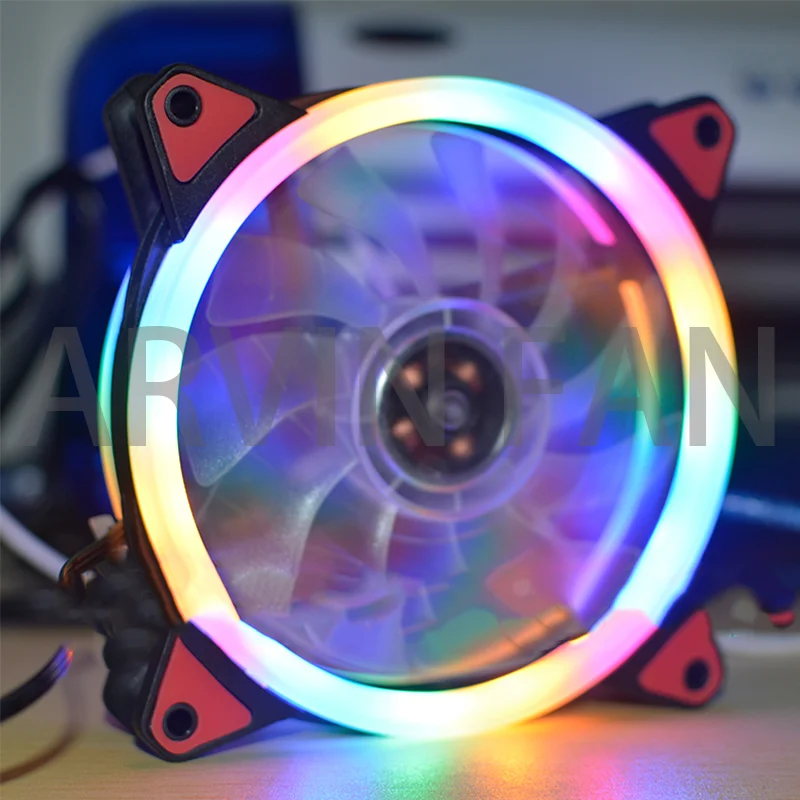 12cm 120mm Cooling Fan 120x120x25mm DC12V 0.10A 3 Lines RGB Color Led Light Quiet Cooling Fan For Case And Power Supply