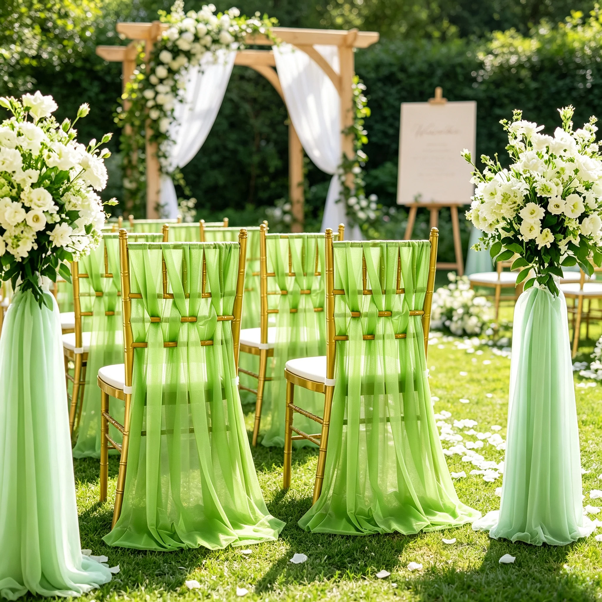 10/50Pcs Wedding Chiffon Chair Sashes,Sheer Fabric Chair Cover for Church Party Ceremony Dining Floral Arrangement Banquet Decor