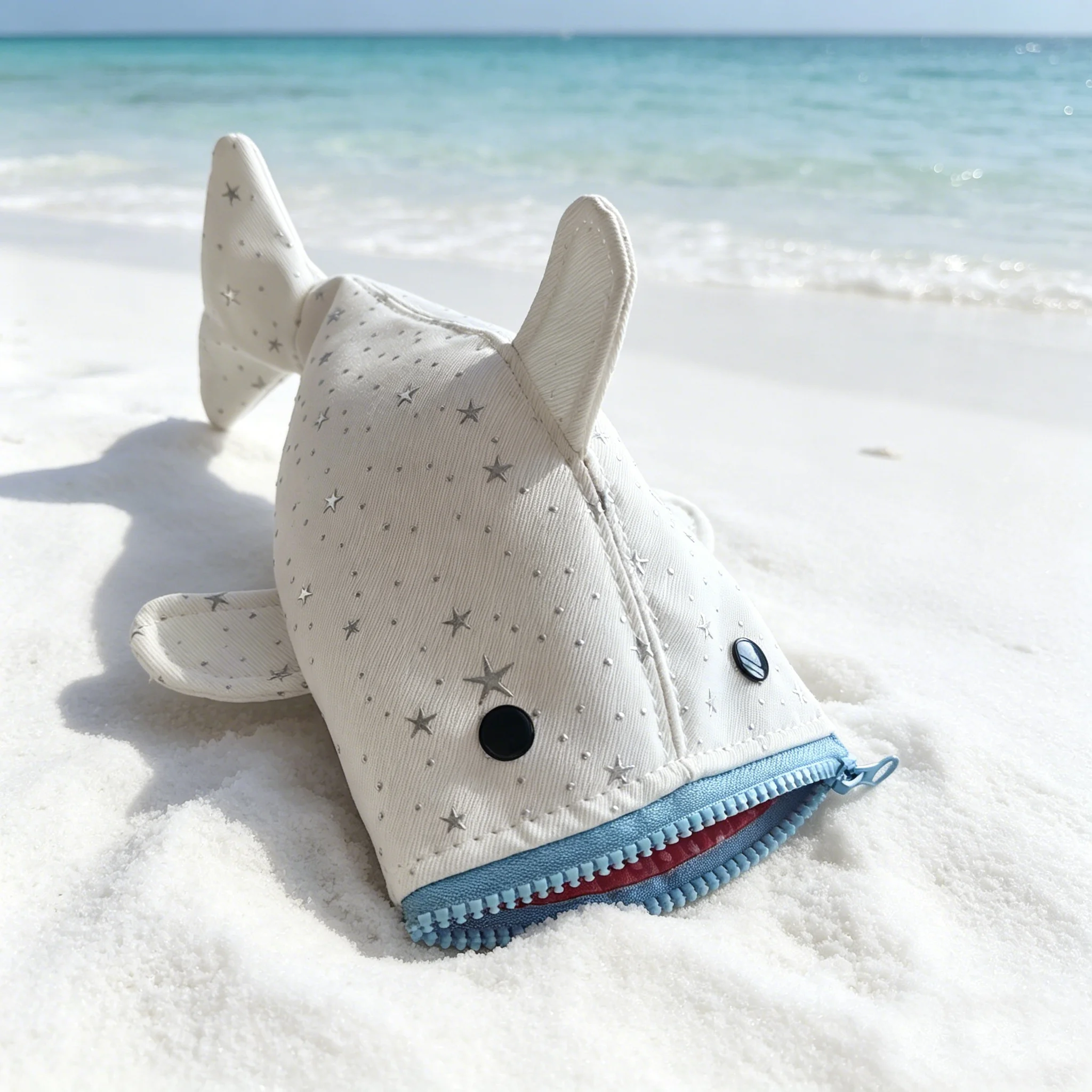 Stranded White Shark Makeup Bag, Beautiful Marine Animal Zippered Bag, Large Capacity Cosmetic Storage Bag, Toiletry Bag, Gift