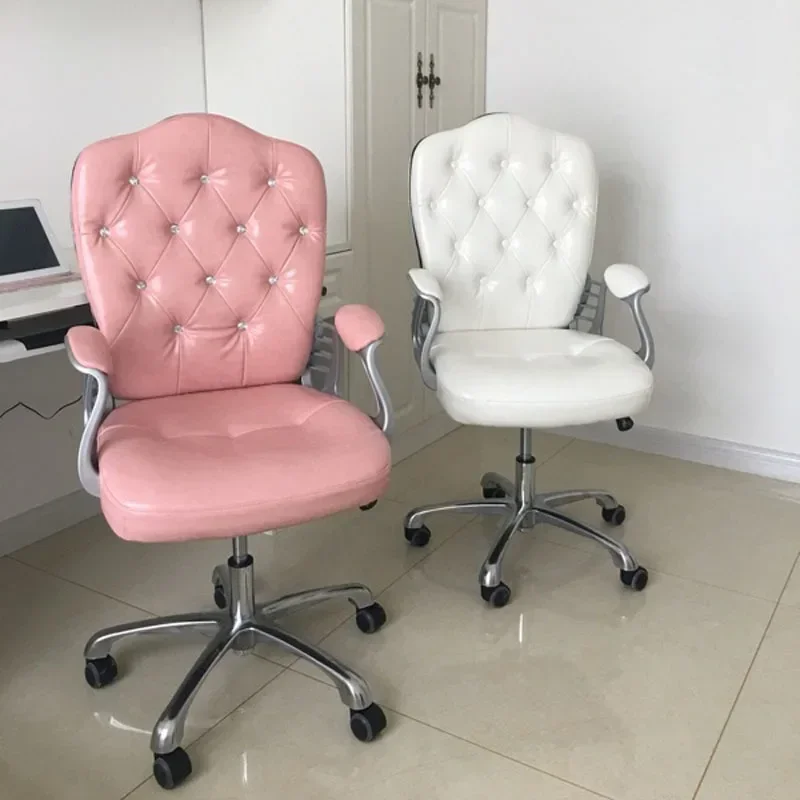 

Velvet Desk Chair Button Tufted Swivel Office Chair with Padded Armrests Adjustable Height Pink Desk Chair with Wheels for Girls