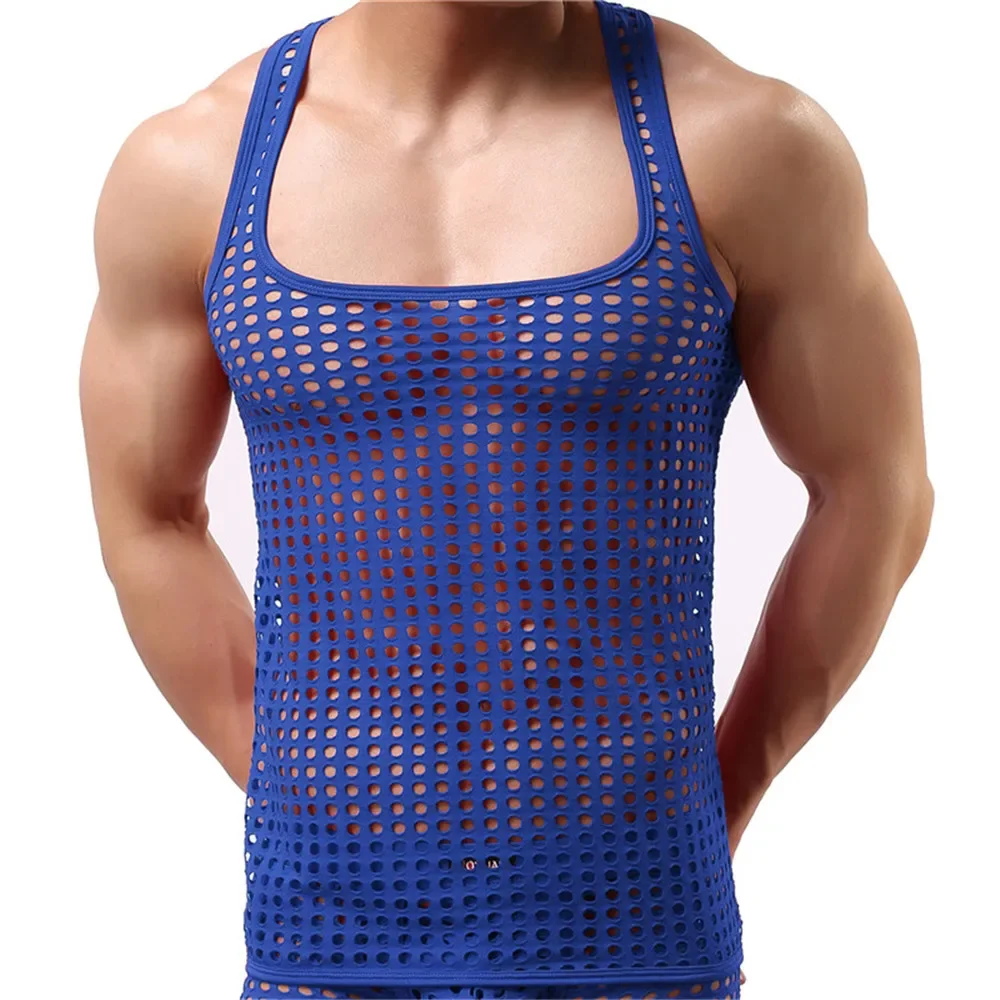 

Sexy Mens Underwear Mesh Undershirts Hollow Out Breathable Sports Fitness Tank Tops See Through Gay Muscle T-shirts Sheer Vest