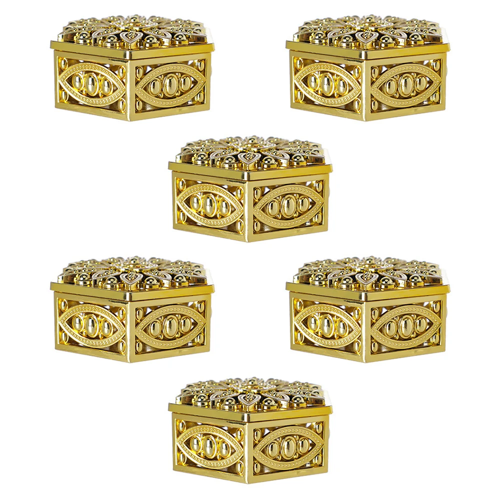 

6 Pcs C Gifts Hollow Hexagonal Golden Plastic Wedding Decor Containers Retro Style Jewelry Storage Party Supplies Elegant