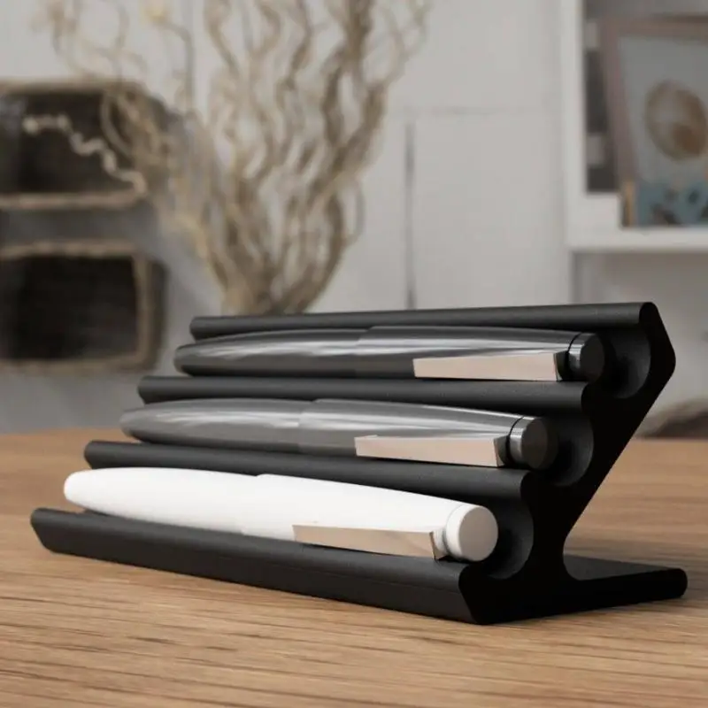 3-Tier Black Pen Holder 3D Printed Minimalist Desk Organizer Scratch-Resistant Desktop Storage for Home Office School Stationer