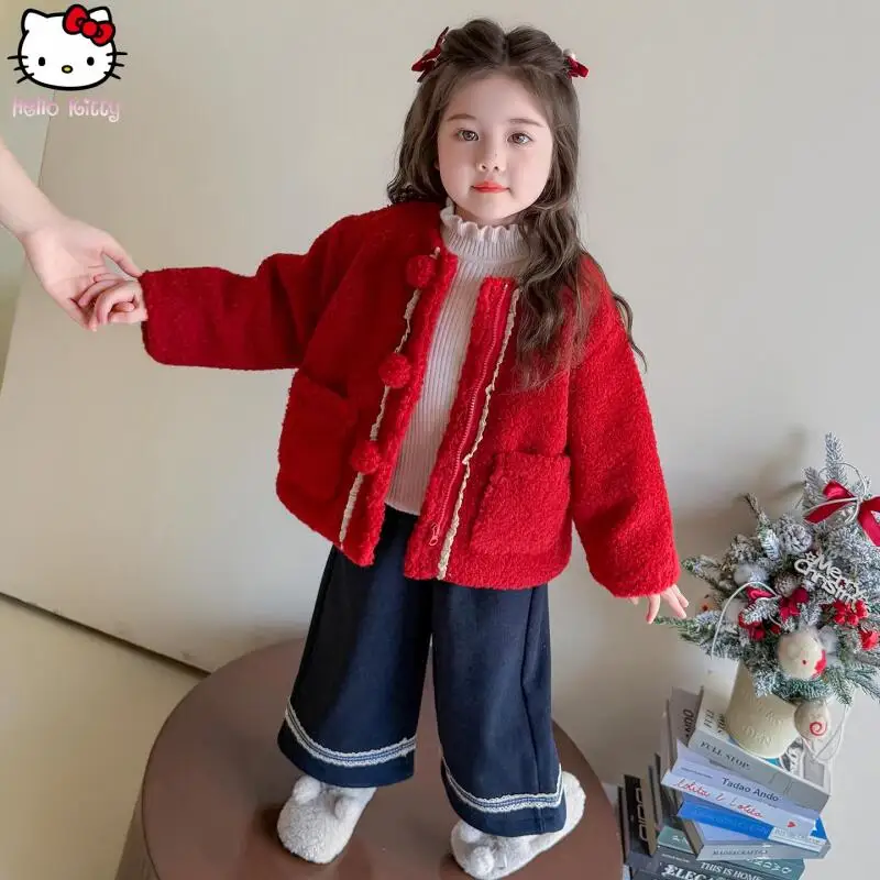 

Kawaii Girls Thickened Coat Sweater Pants Suit Anime Cartoon Autumn Winter New Children's Warm Bottoming Jeans Three Piece Set