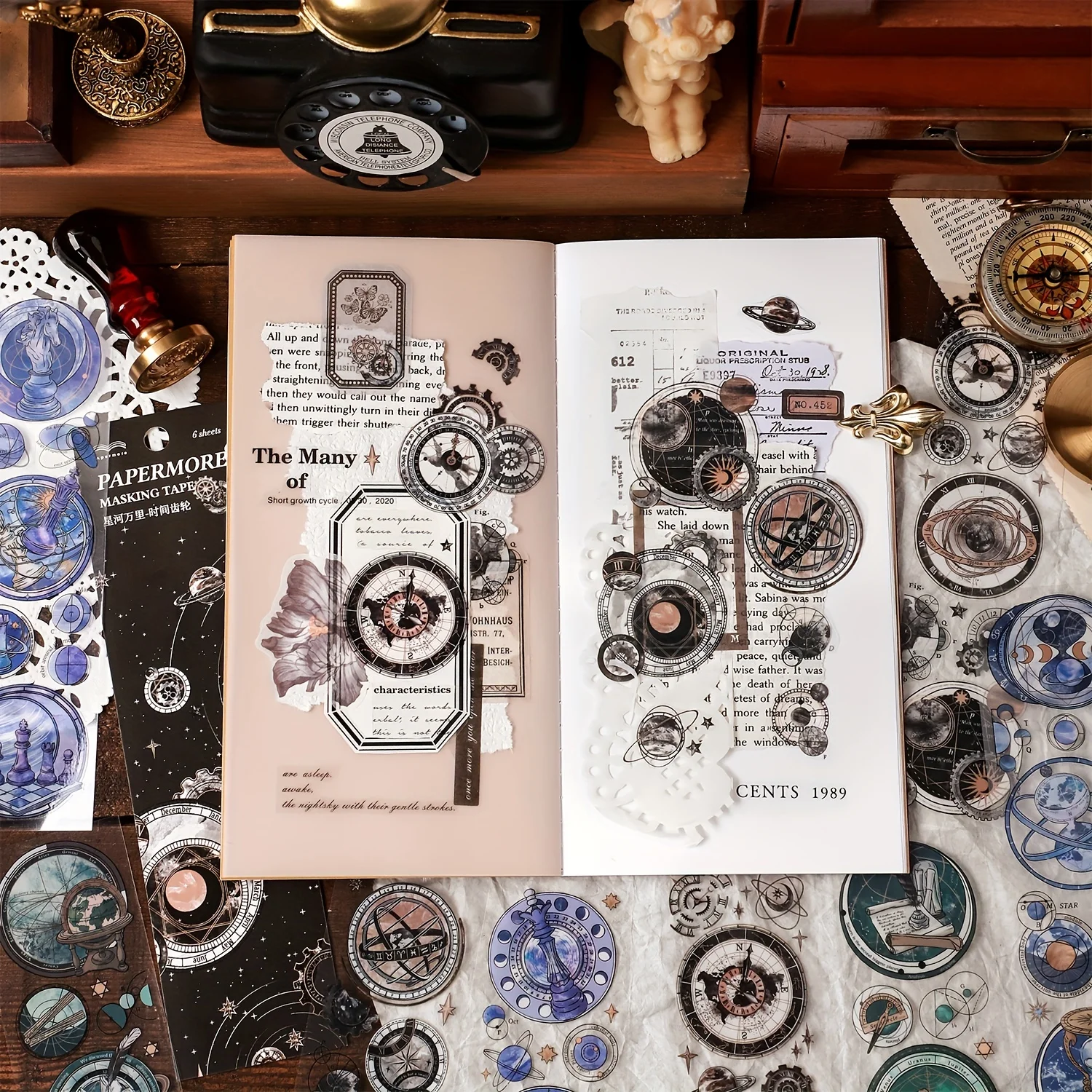 6 Sheets  Crystal Ink Retro PET  Stickers for Scrapbooking DIY Decorative Material Collage Journaling