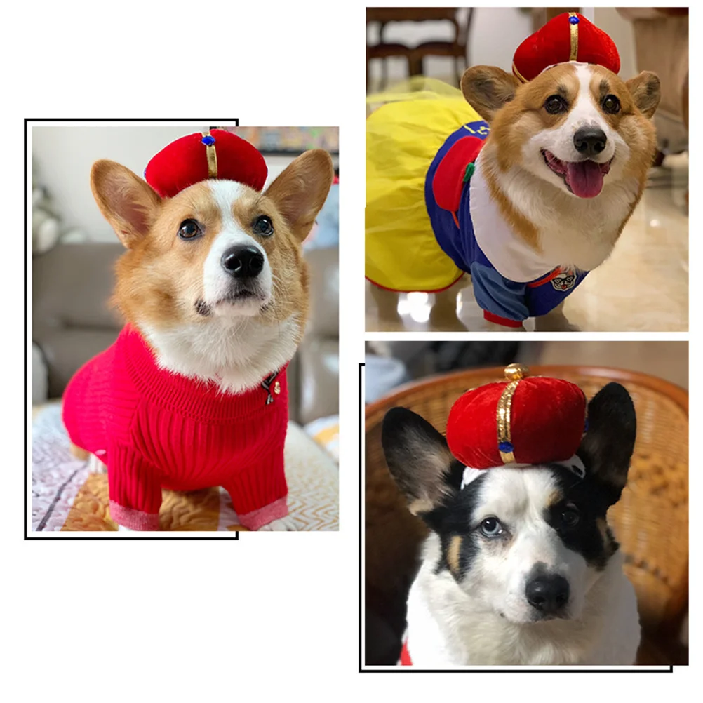 

1Pcs Pet Crown Hat Red Adjustable Soft Fabric Comfortable Cat Headband for Party Holiday Photoshoot Pet Dress Up Costume