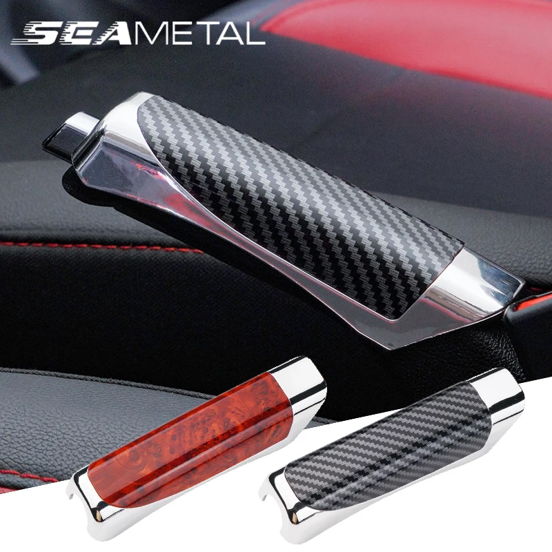 SEAMETAL Car Hand Brake Cover Handbrake Grips Protection Cover Carbon Fiber Parking Brake Decoration Shell Interior Accessories