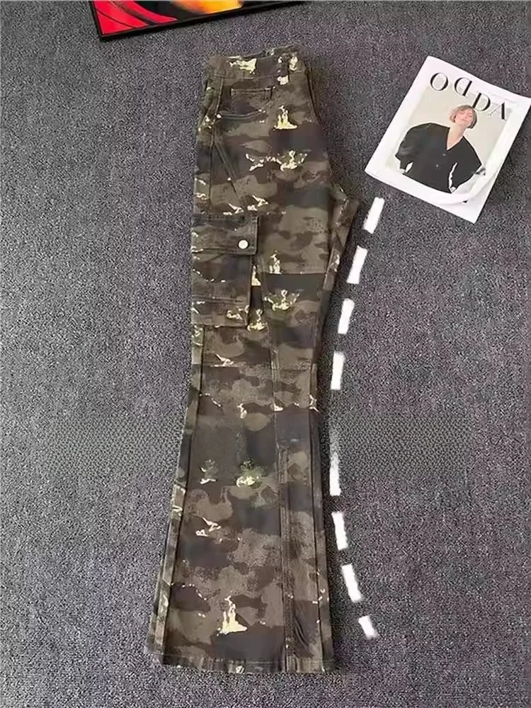 

Camouflage Slim Fit Jeans for Men American Sle Multi ket Workwear Straight Leg Vibe Flared Long Trousers Youth Faion